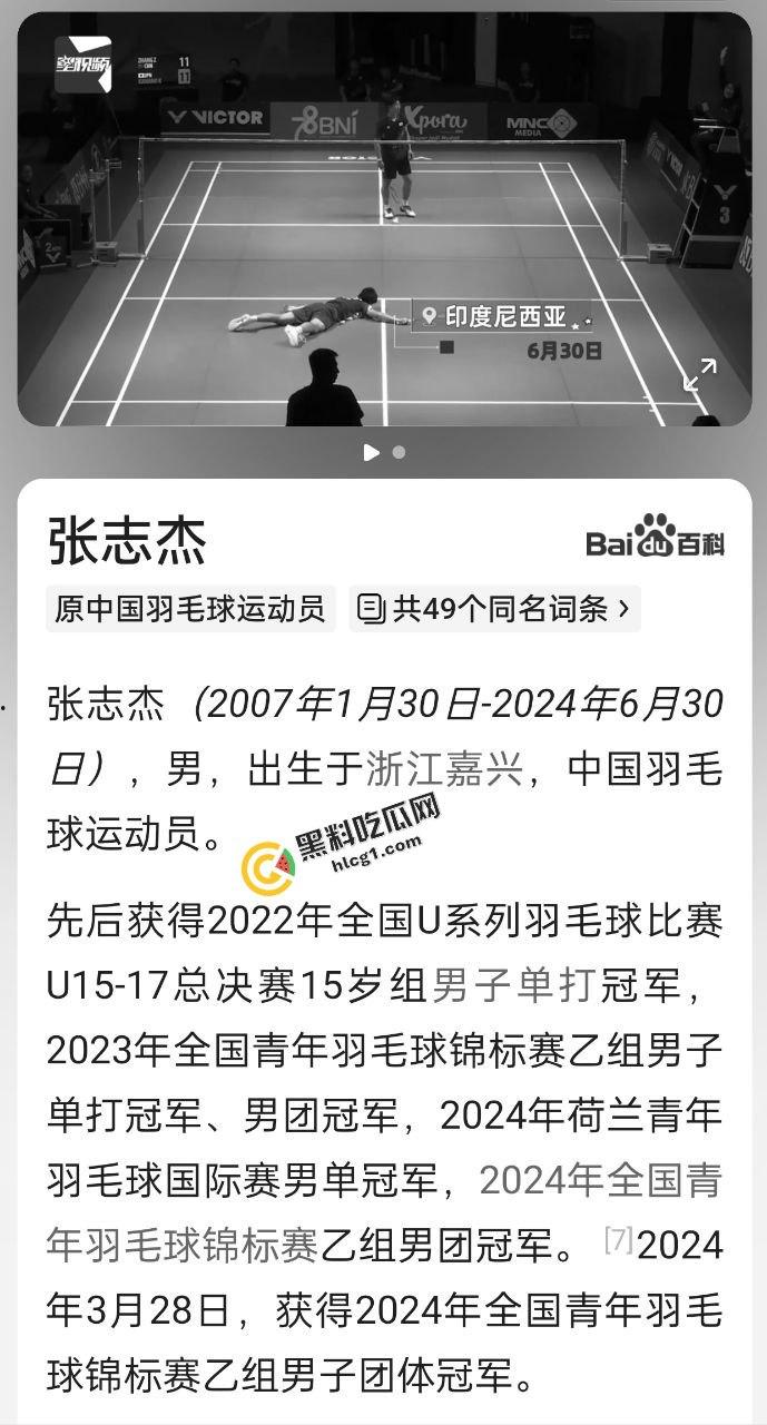 全网热搜!中国羽毛球员小将 张志杰 比赛中途昏厥去世 令人悲痛 现场视频直达-6